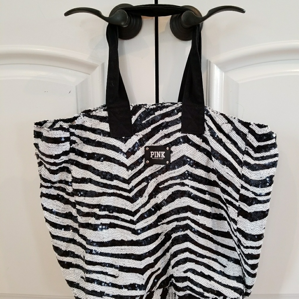 Victoria's secret pink zebra sequence bag